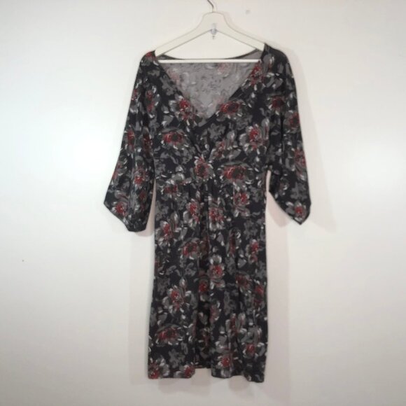 Garnet Hill Gray Red Floral Dress V Neck Small S - Picture 6 of 13